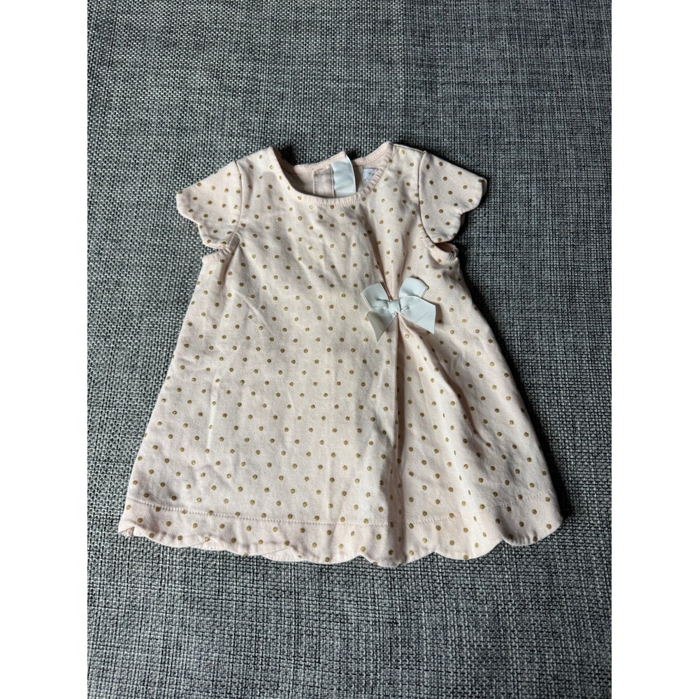 Tahari Baby Girls Pink Gold Polka Dot Bow Dress Size 4T